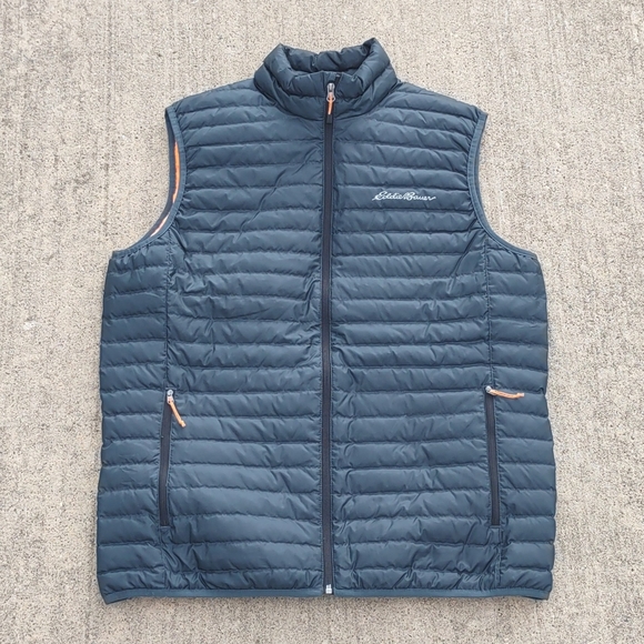 Eddie Bauer Down Puffer Vest Mens Tall Large Black Lightweight Full Zip EB650 - Picture 2 of 13